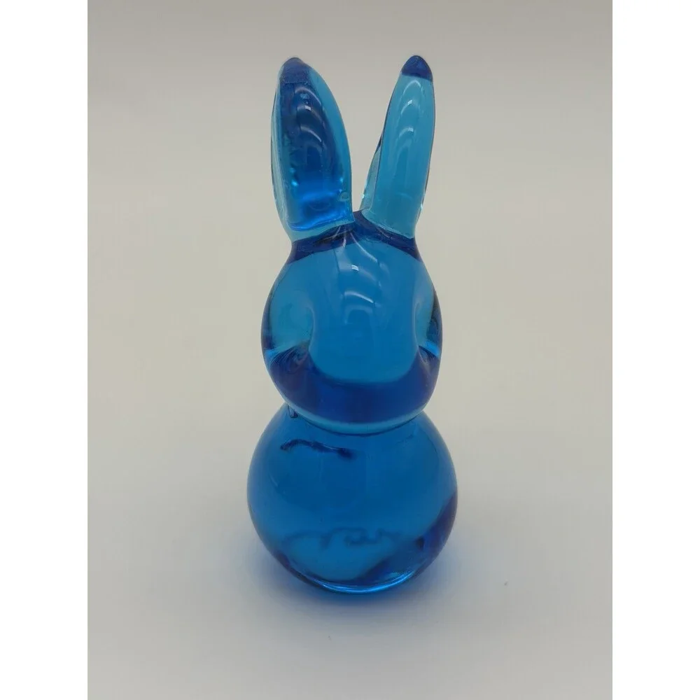 Byron Hicks Art Glass 90’ Blue Bunny Rabbit Figurine 3.5”H Rare Vintage Easter